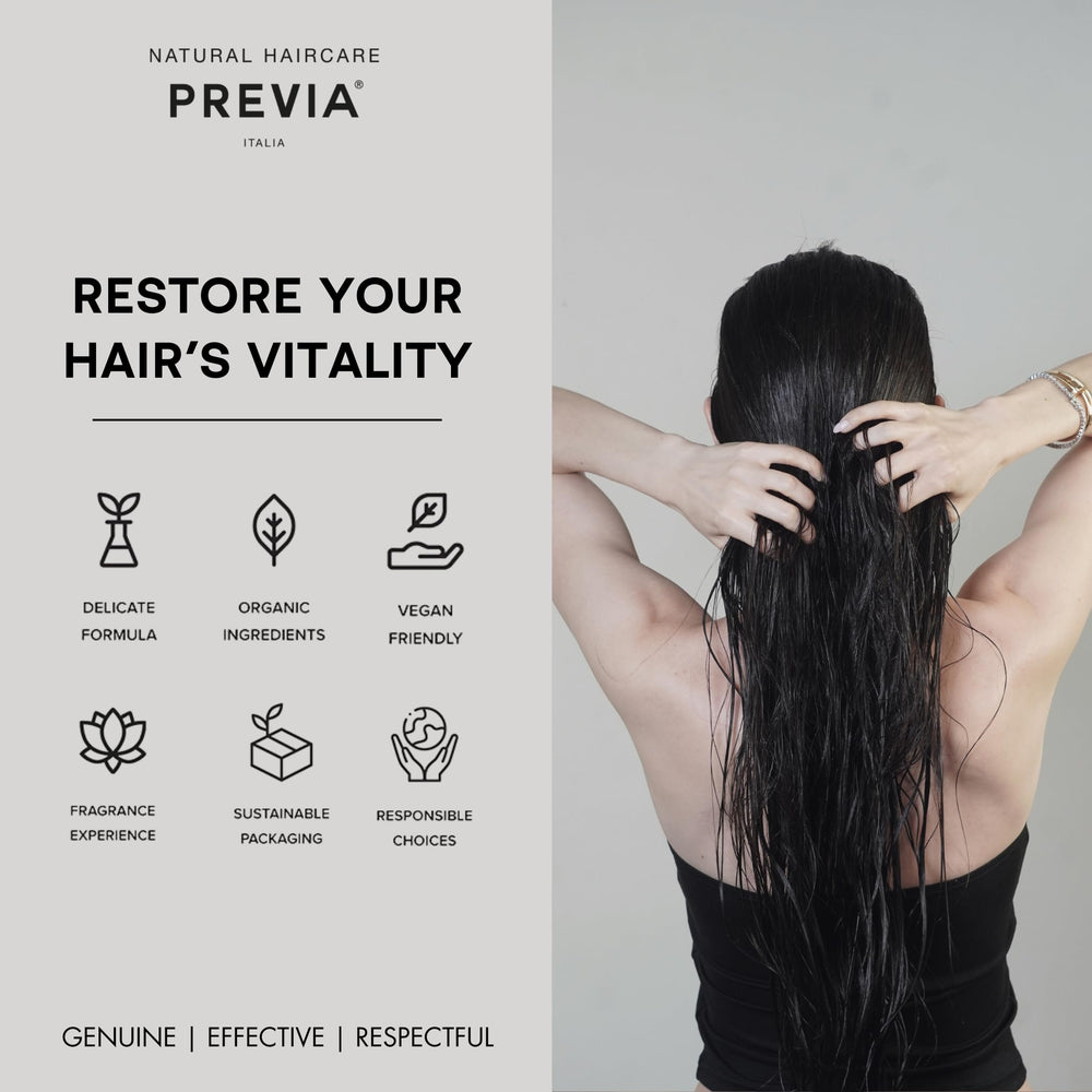 Sustainable Italian hair care packaging from PREVIA emphasizes natural origins and eco-friendly design.
