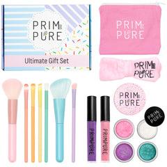 Prim and Pure ultimate mineral makeup set box showcases kid-friendly shades for playful pretend makeup.