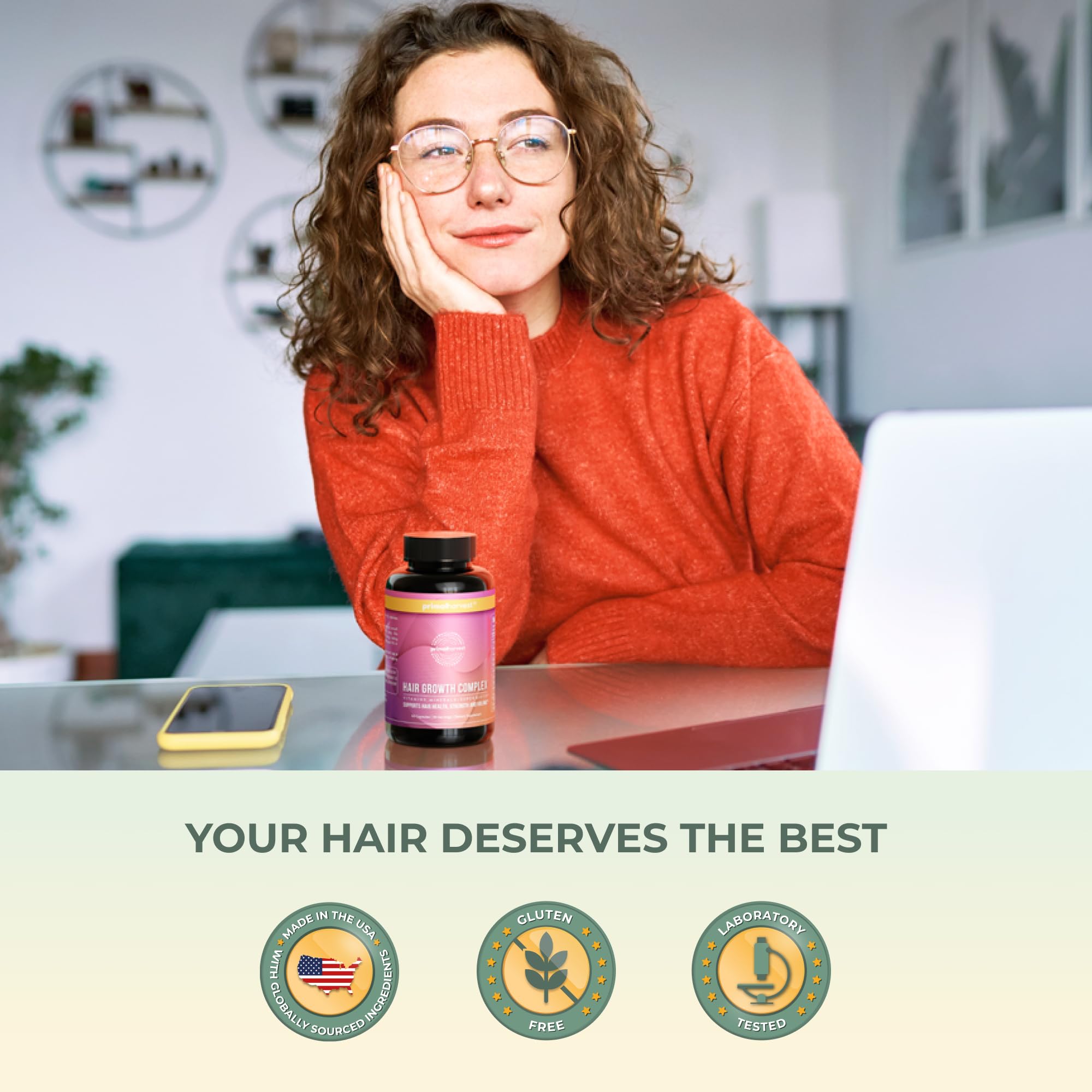 Primal Harvest Hair Growth daily-use routine showing two capsules per day.