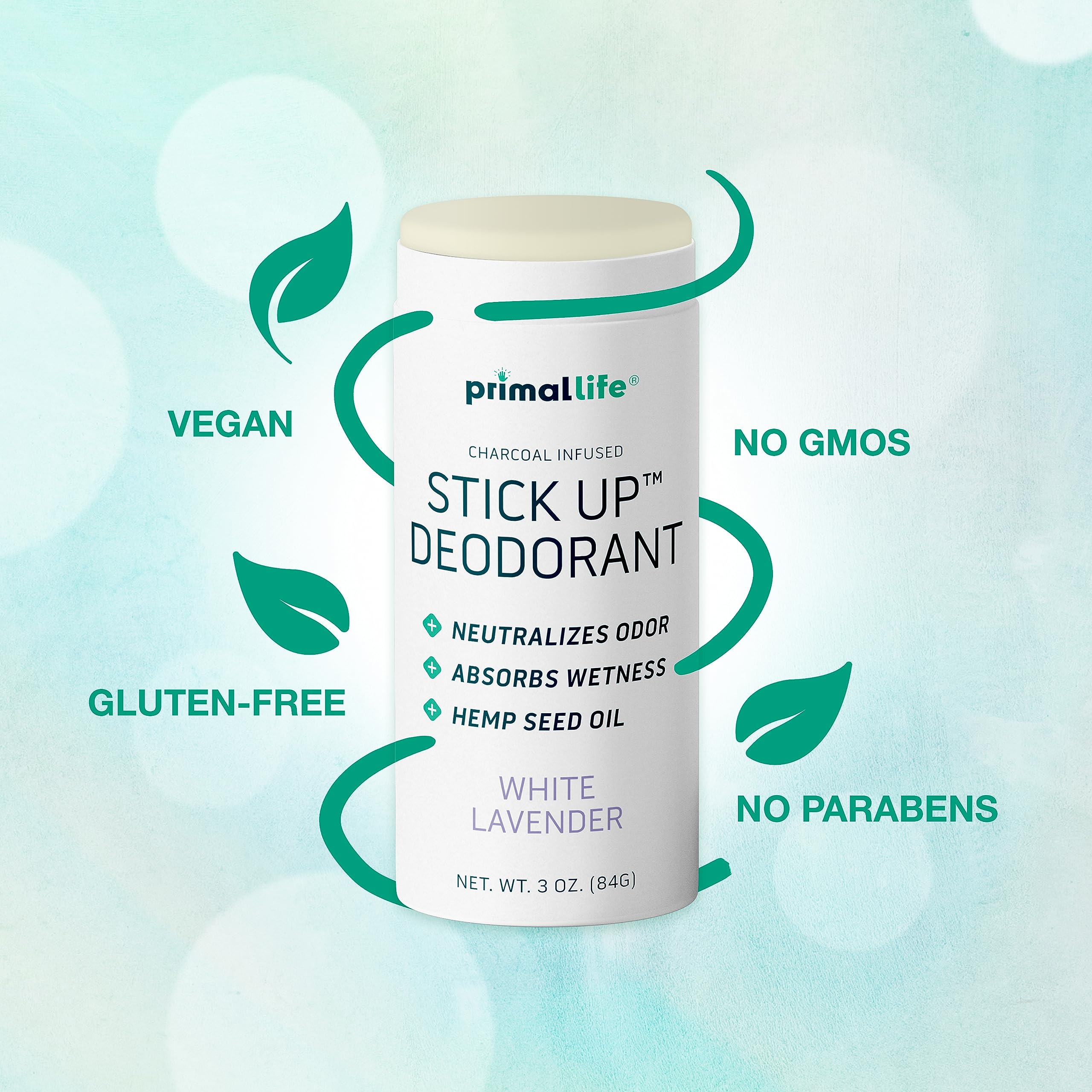 Primal Life Organics Stick Up deodorant with arrowroot magnesium zinc for gentle odor control.