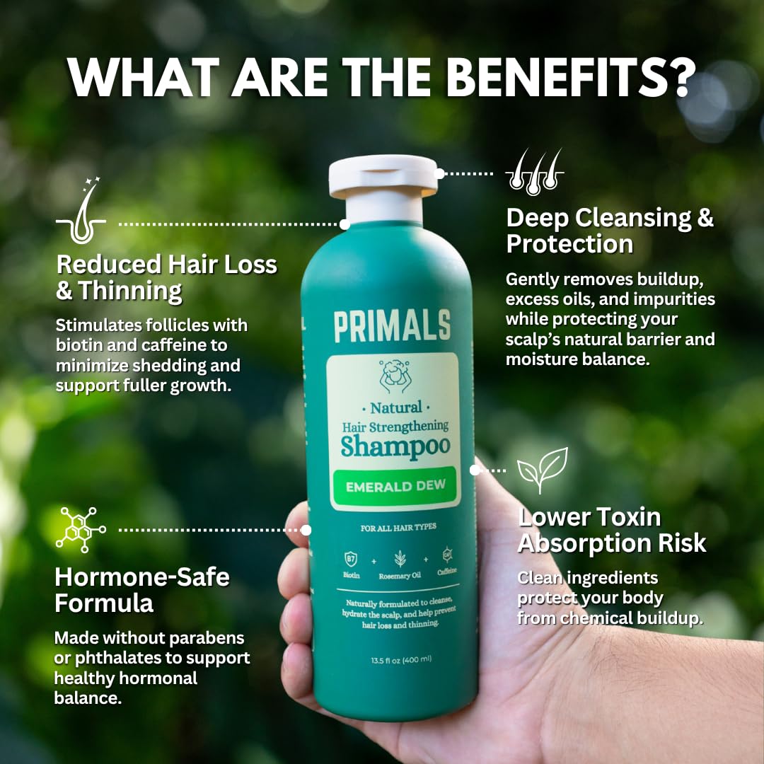 PRIMALS shampoo lather close-up showing plant-derived cleansing for gentle scalp care.