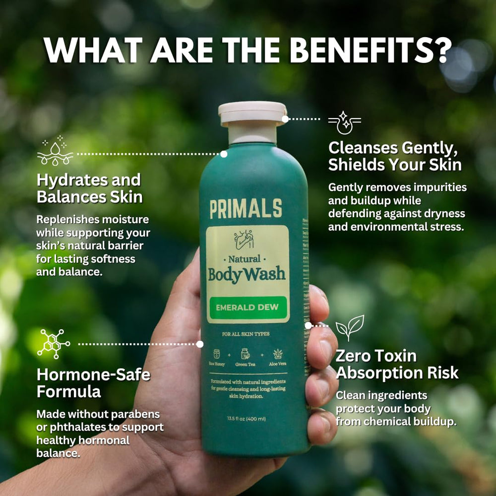 PRIMALS bottle back label shows fragrance-free formula for sensitive skin
