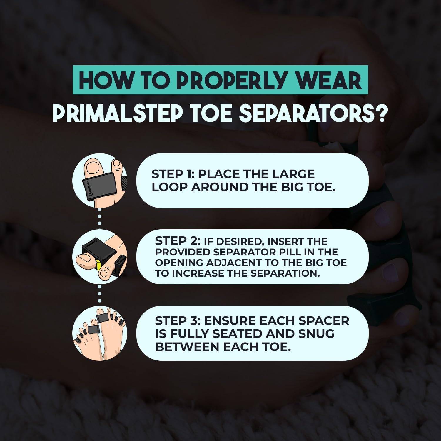 PRIMALSTEP APEX toe separators easy-care storage and cleaning guidance.