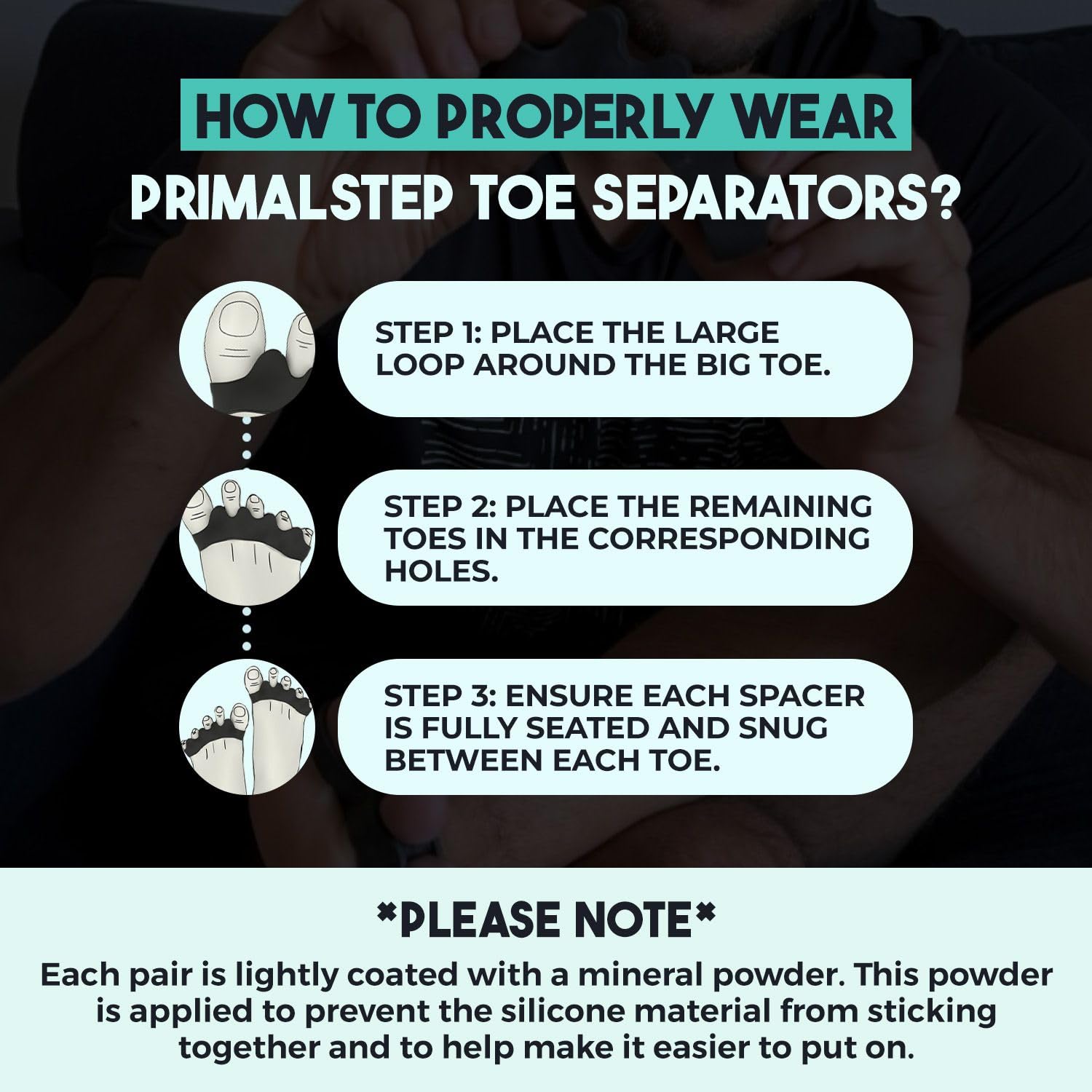 PRIMALSTEP XL toe separators on a foot demonstrate extended size options.