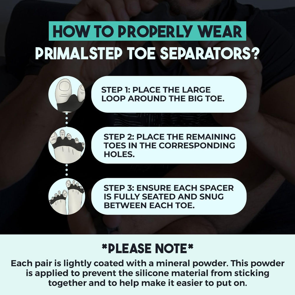 PRIMALSTEP XL toe separators on a foot demonstrate extended size options.