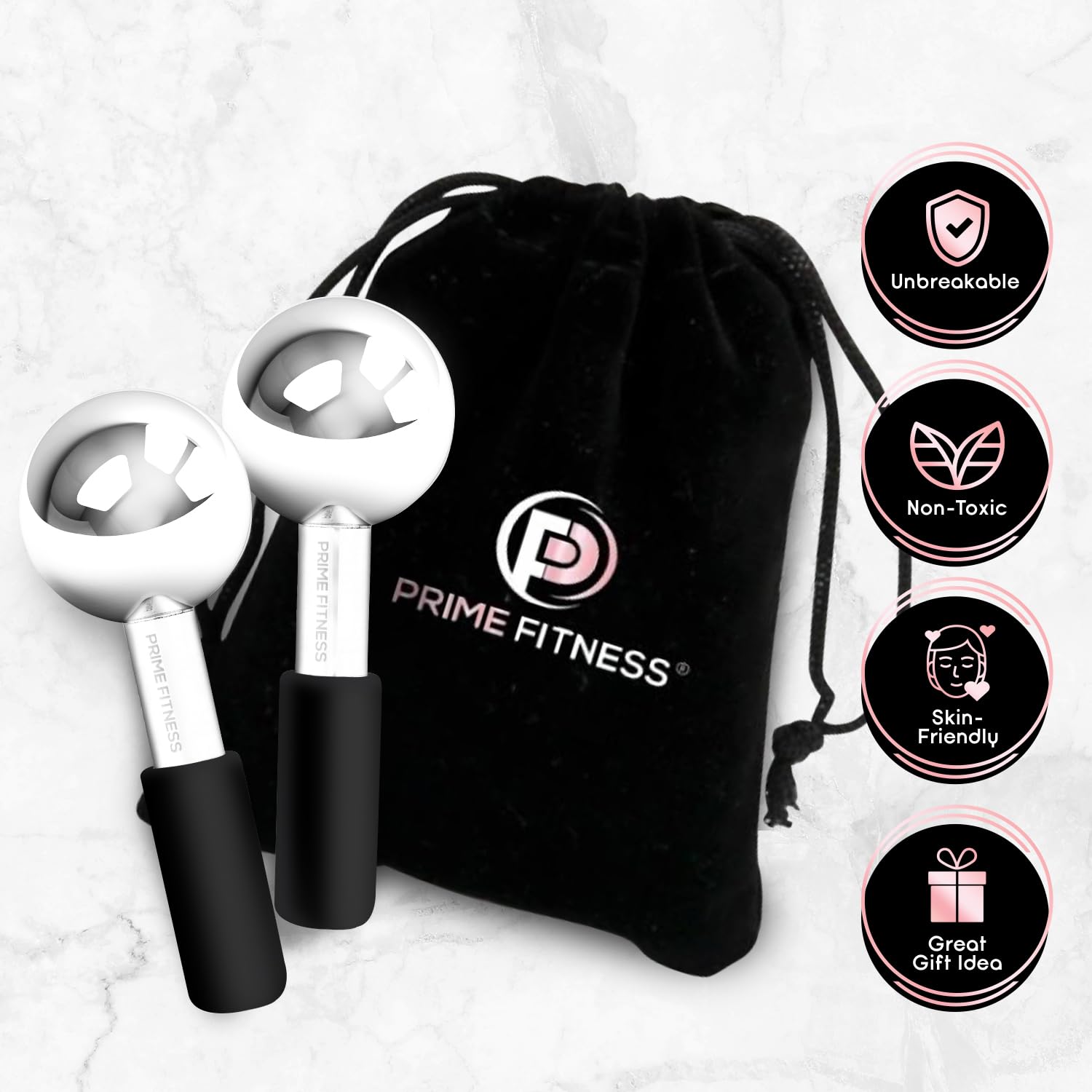 PRIME Fitness cooling globes reduce puffiness around eyes and cheeks.