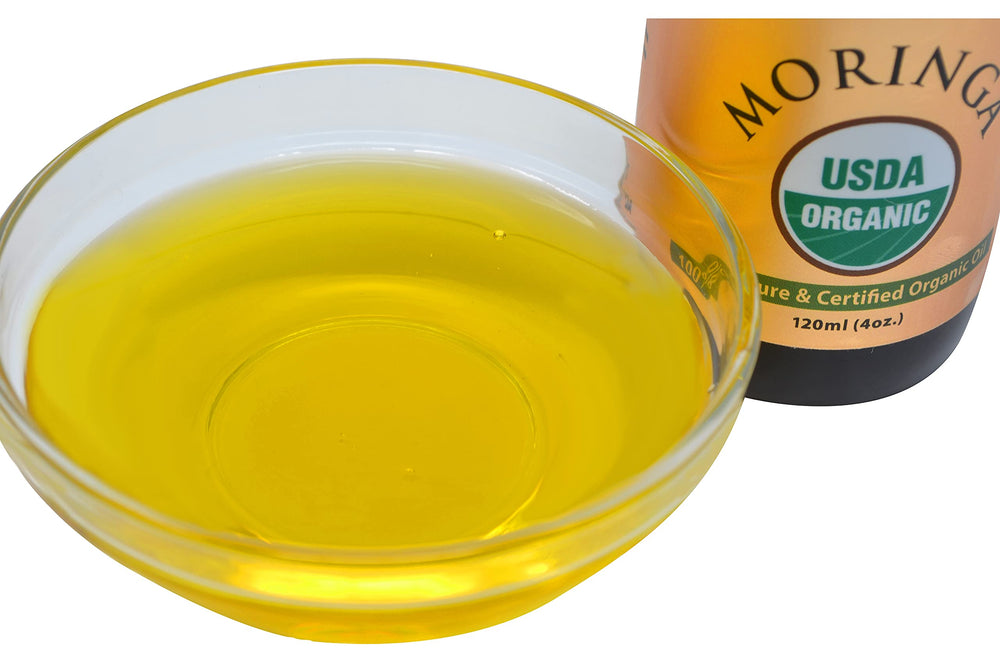 Prime Natural Moringa Oil label showing nutrition and antioxidants