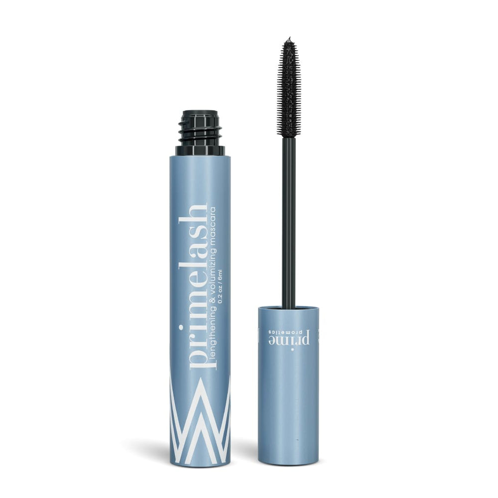 Prime Prometics PrimeLash mascara bottle closeup highlighting premium formula for comfortable wear.