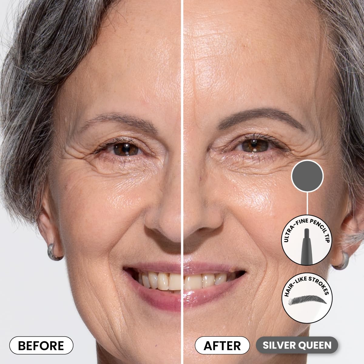 Prime Prometics PrimeBrow Pencil in use on mature brow with defined strokes