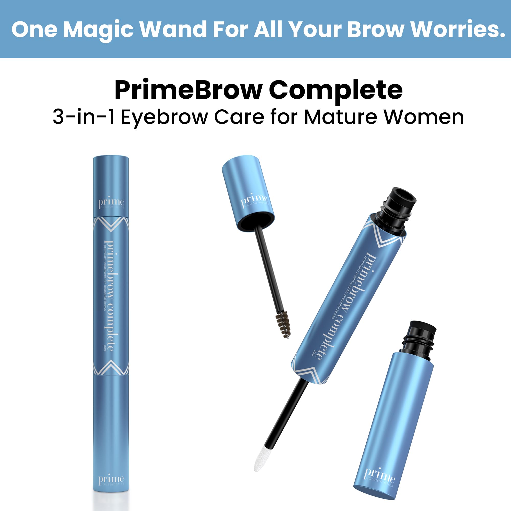 Prime Prometics PrimeBrow Complete tint closeup highlights natural taupe shade on skin.