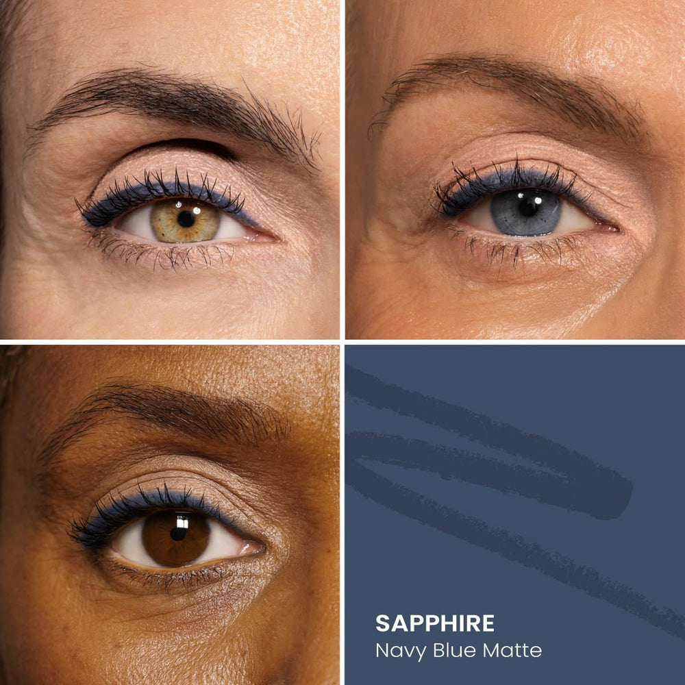 PrimePrometics PrimeEyes Glide Eyeliner sapphire blue twist-cap closeup demonstrates precise color control.