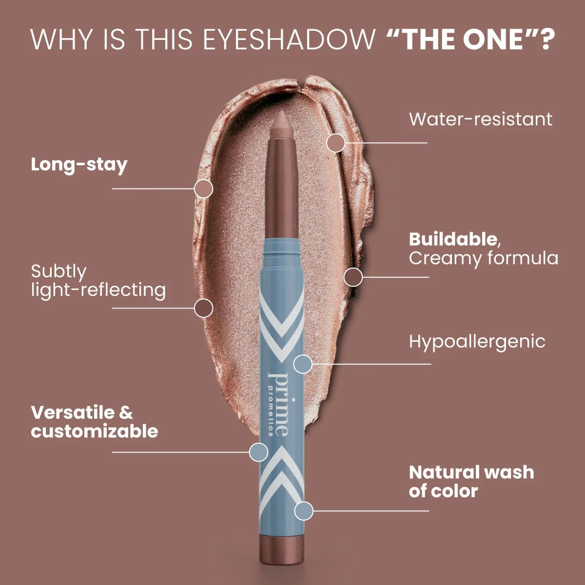 PrimePrometics PrimeEyes Nebula waterproof formula on skin suggests long wear and smudge resistance.
