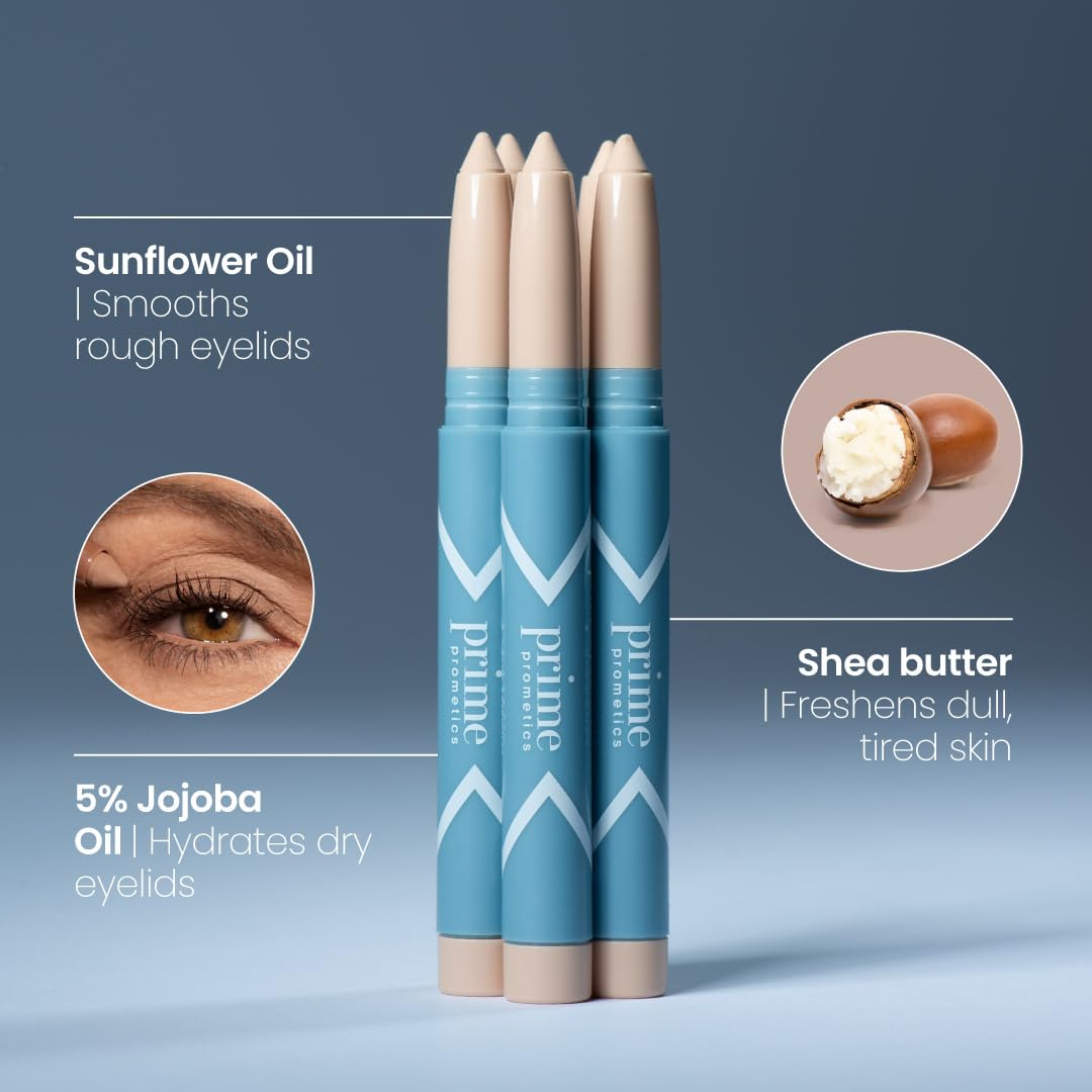 PrimeEyes water-resistant finish keeps color intact through day.