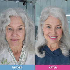 PrimePrometics PrimeHair Luster silver hair care demonstration for unruly gray locks.