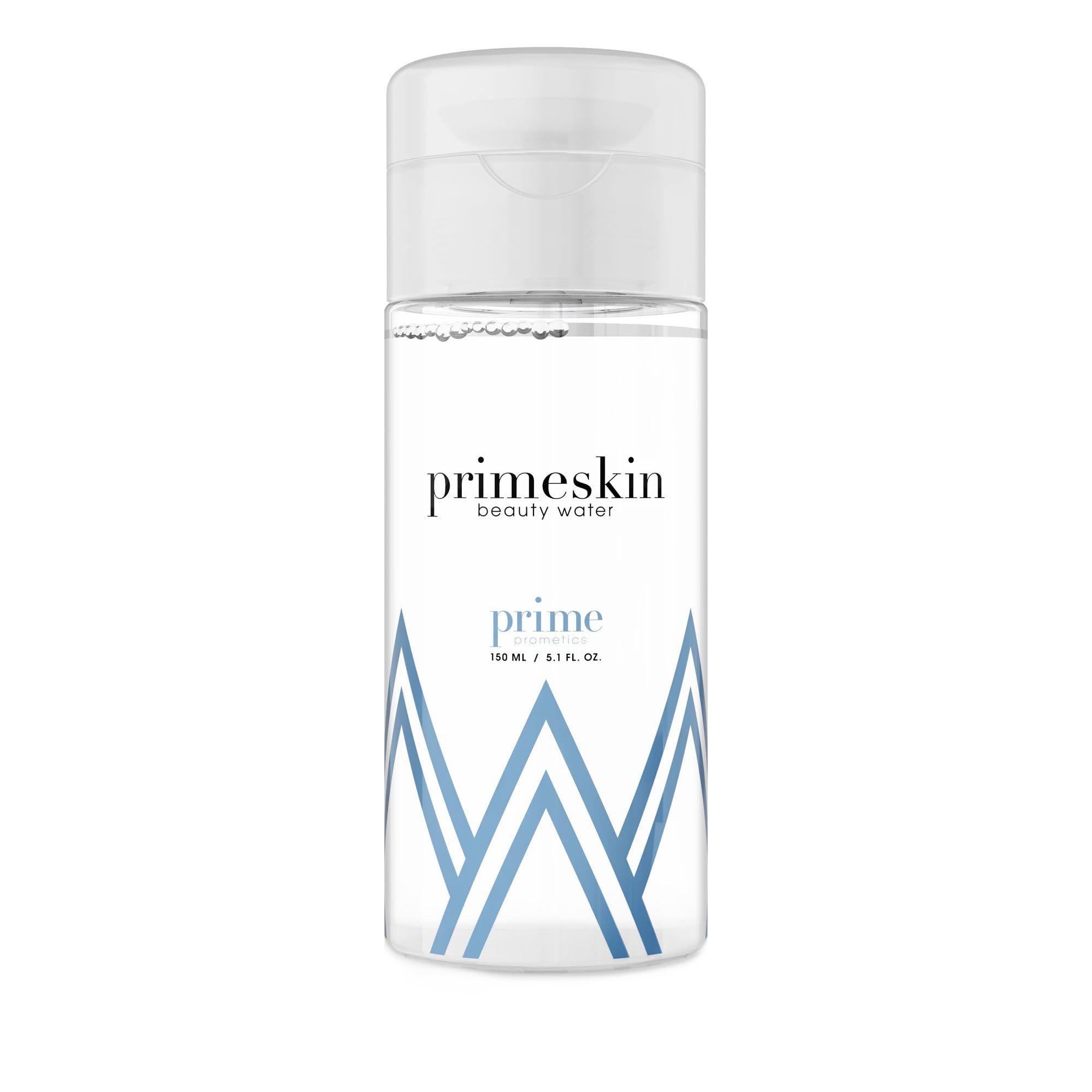 PrimePrometics PrimeSkin Beauty Water bottle demonstrates hydrating makeup remover for mature skin
