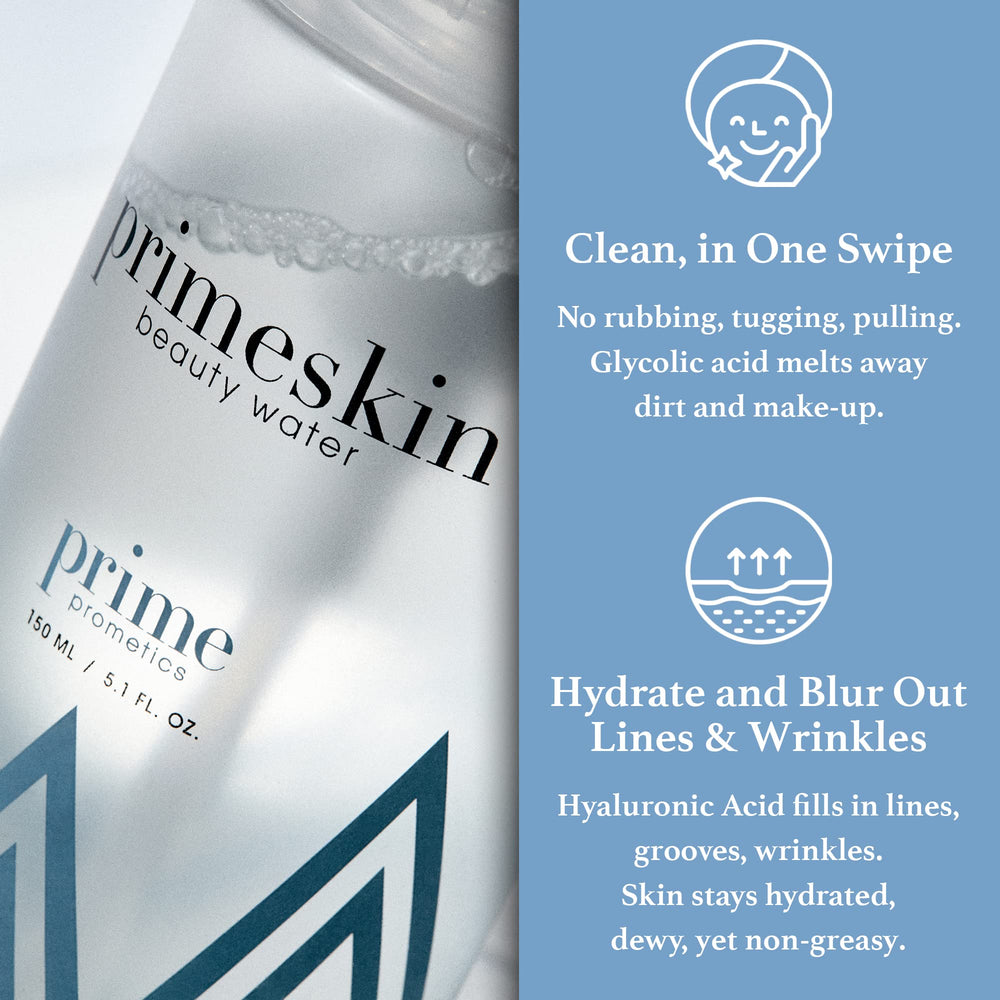 PrimePrometics PrimeSkin Beauty Water lightweight formula on dewy, refreshed skin
