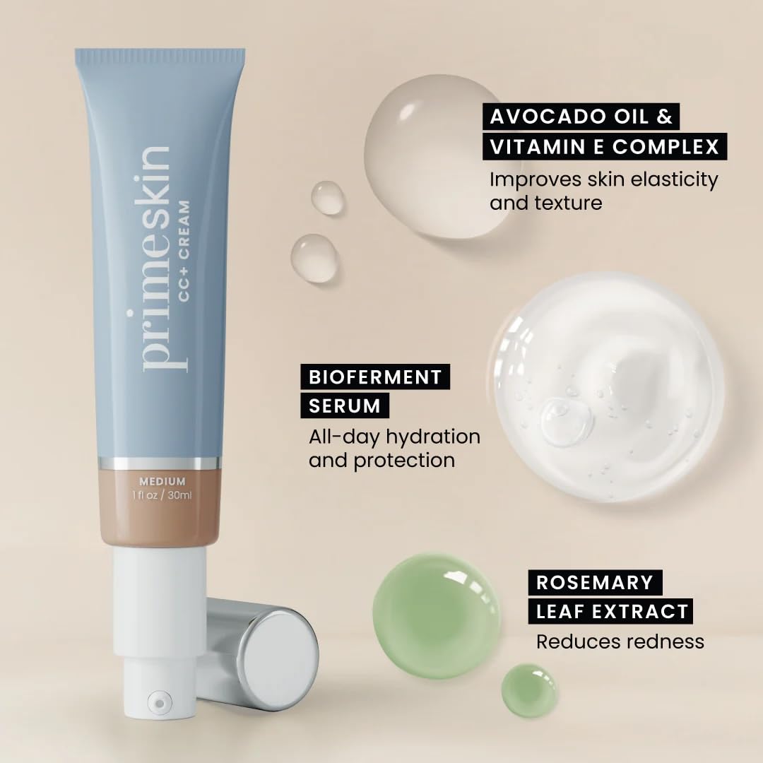 Prime Prometics PrimeSkin CC+ Cream soft-matte finish on skin surface.