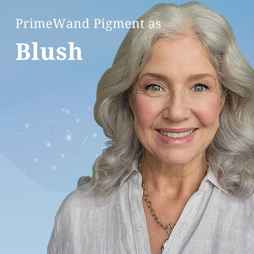 Prime Prometics PrimeWand Pigment cheek swipe offers natural blush for a dewy glow on mature skin