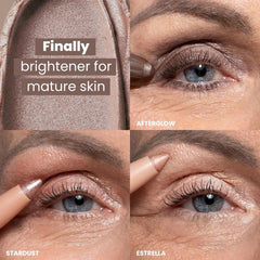 PrimeEyes swatch on lid shows radiant, buildable glow for mature eyes.