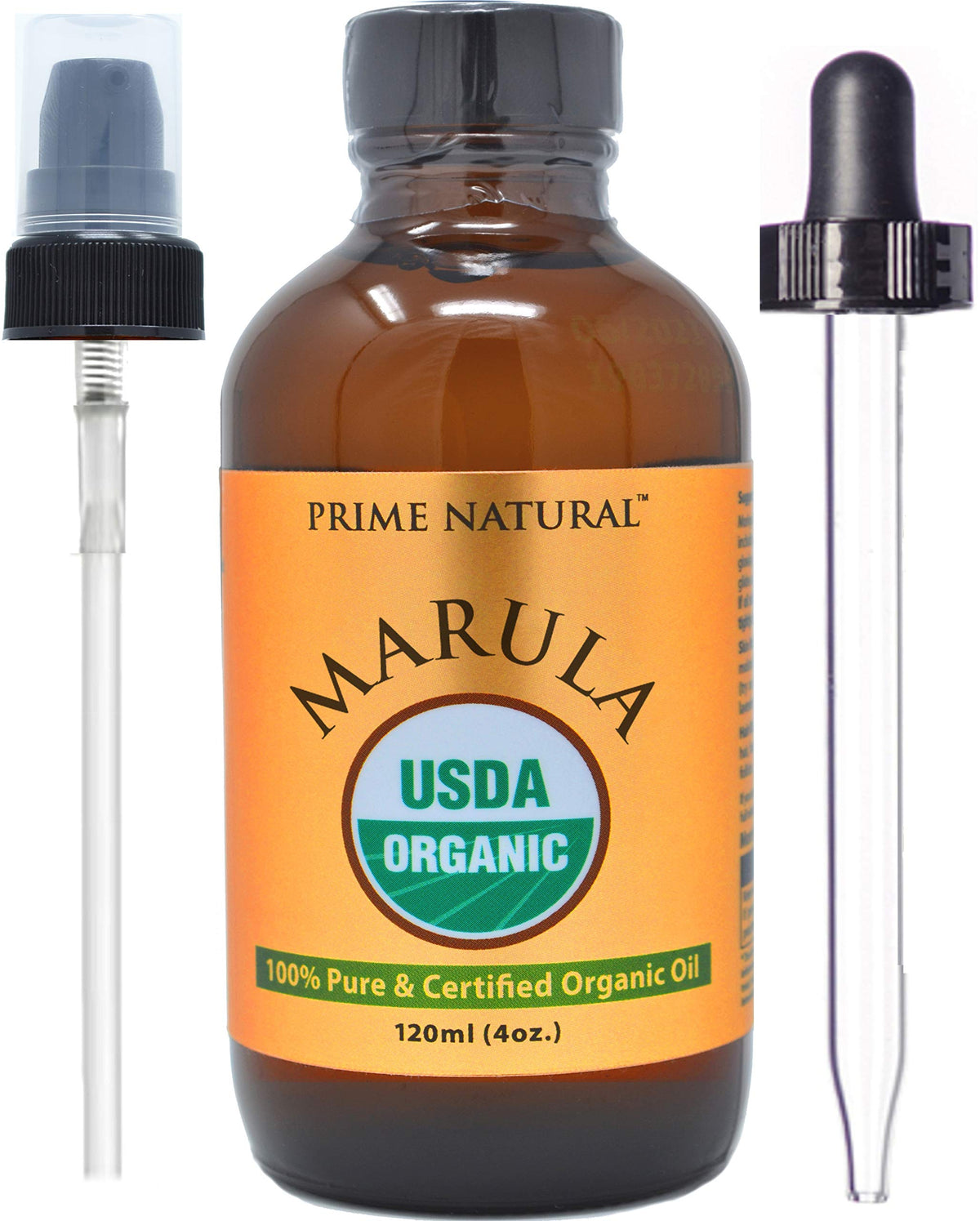PRIME NATURAL Marula Oil bottle front for skin and hair nourishment.