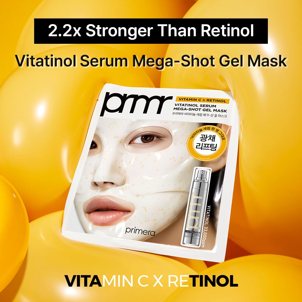 Primera PRMR Vitatinol Serum Mask gel texture swatch communicates a cooling, hydrating feel
