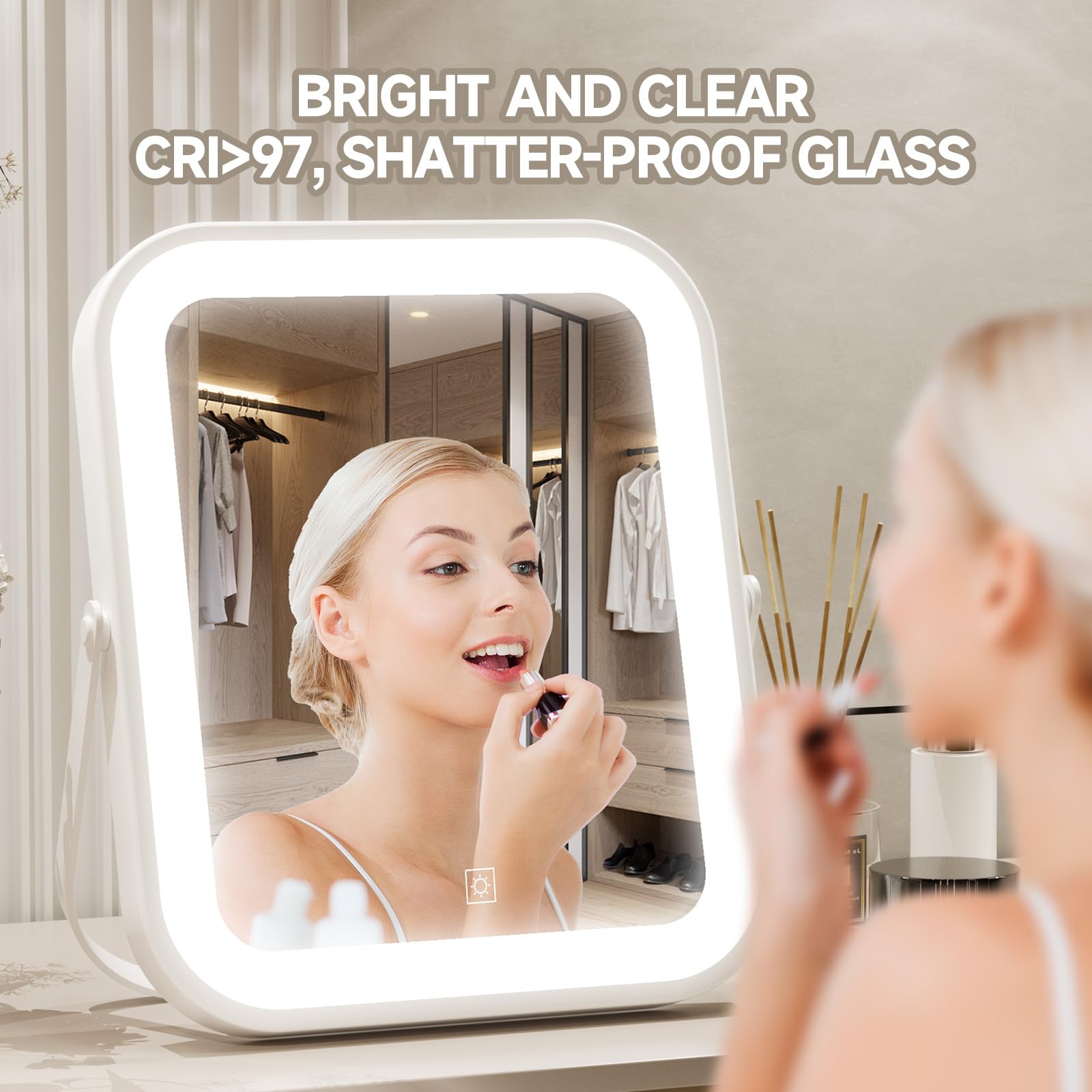PRIMETEK LED vanity mirror aluminum-frame emphasizes durability and sleek style