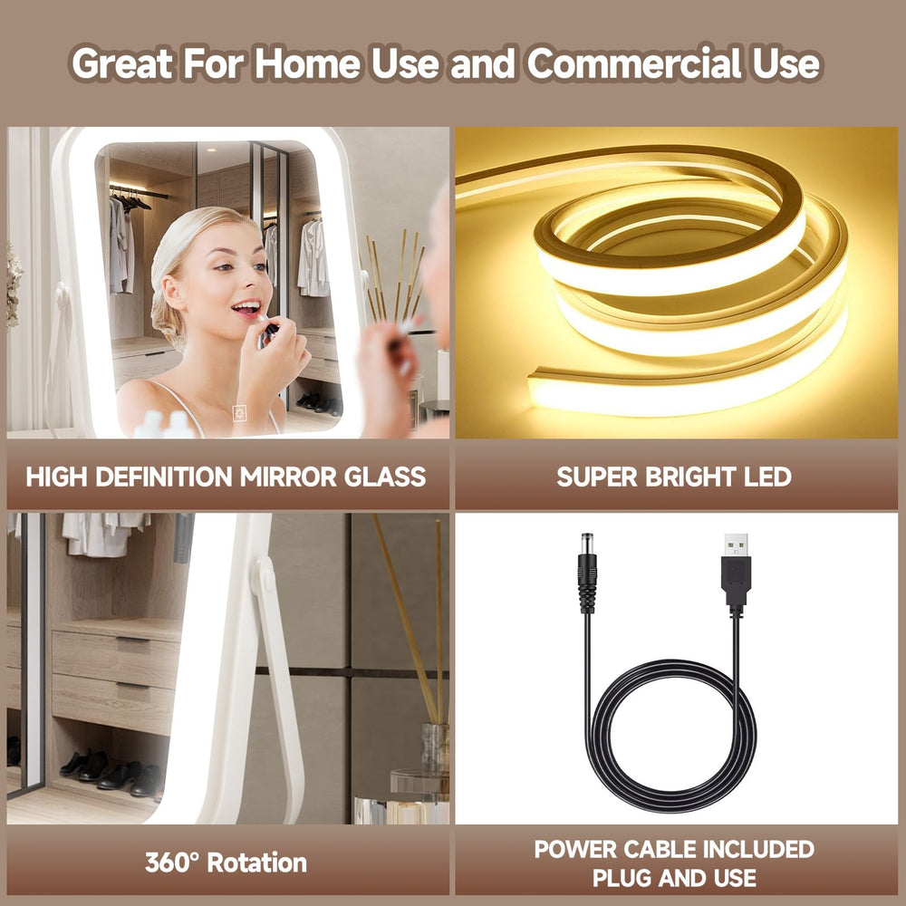 PRIMETEK LED vanity mirror bedroom-desk setup improves daily routine lighting