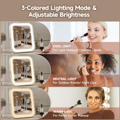 PRIMETEK LED vanity mirror compact-travel-case supports portable beauty routines