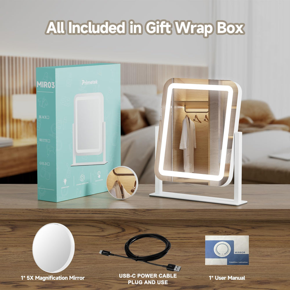 PRIMETEK vanity mirror offers 360-degree rotation for perfect angle adjustments