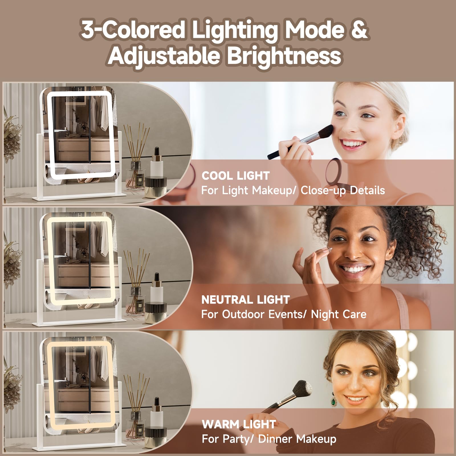 PRIMETEK vanity mirror touch controls simplify brightness and color selection