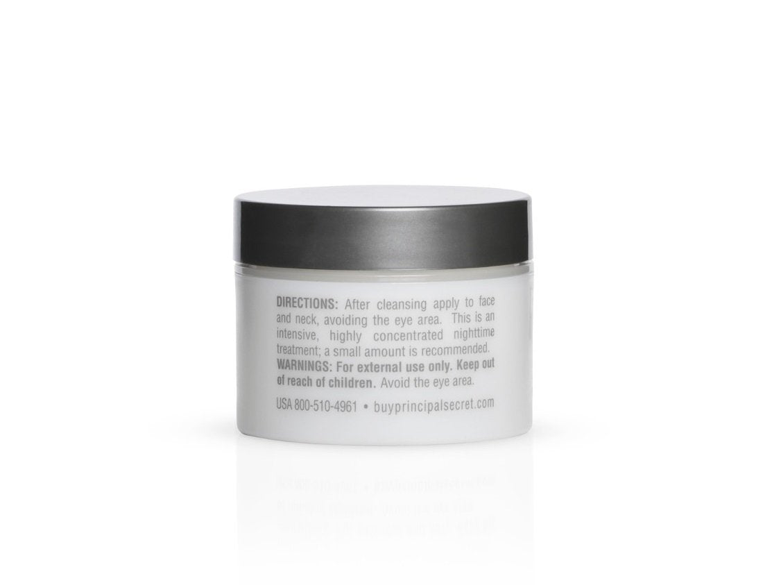 Principal Secret RECLAIM night cream application dab hints at easy nightly routine.