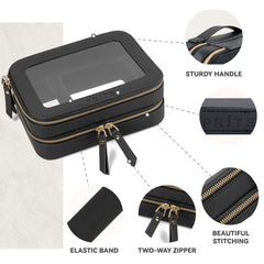 Prite black makeup bag with polished hardware for sleek daily use