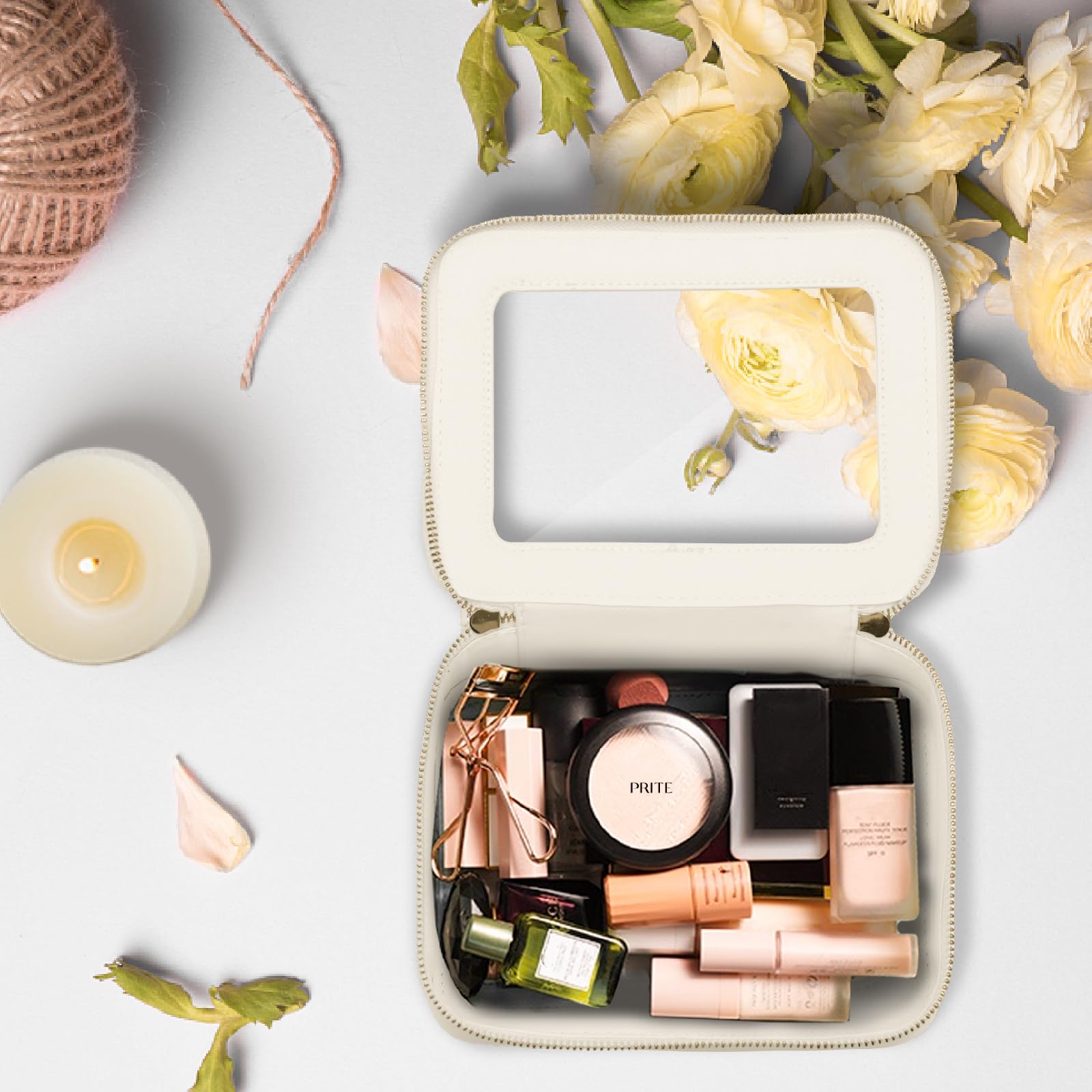 Prite clear makeup bag dimensions 8.3 by 6.2 by 2.1 inches.