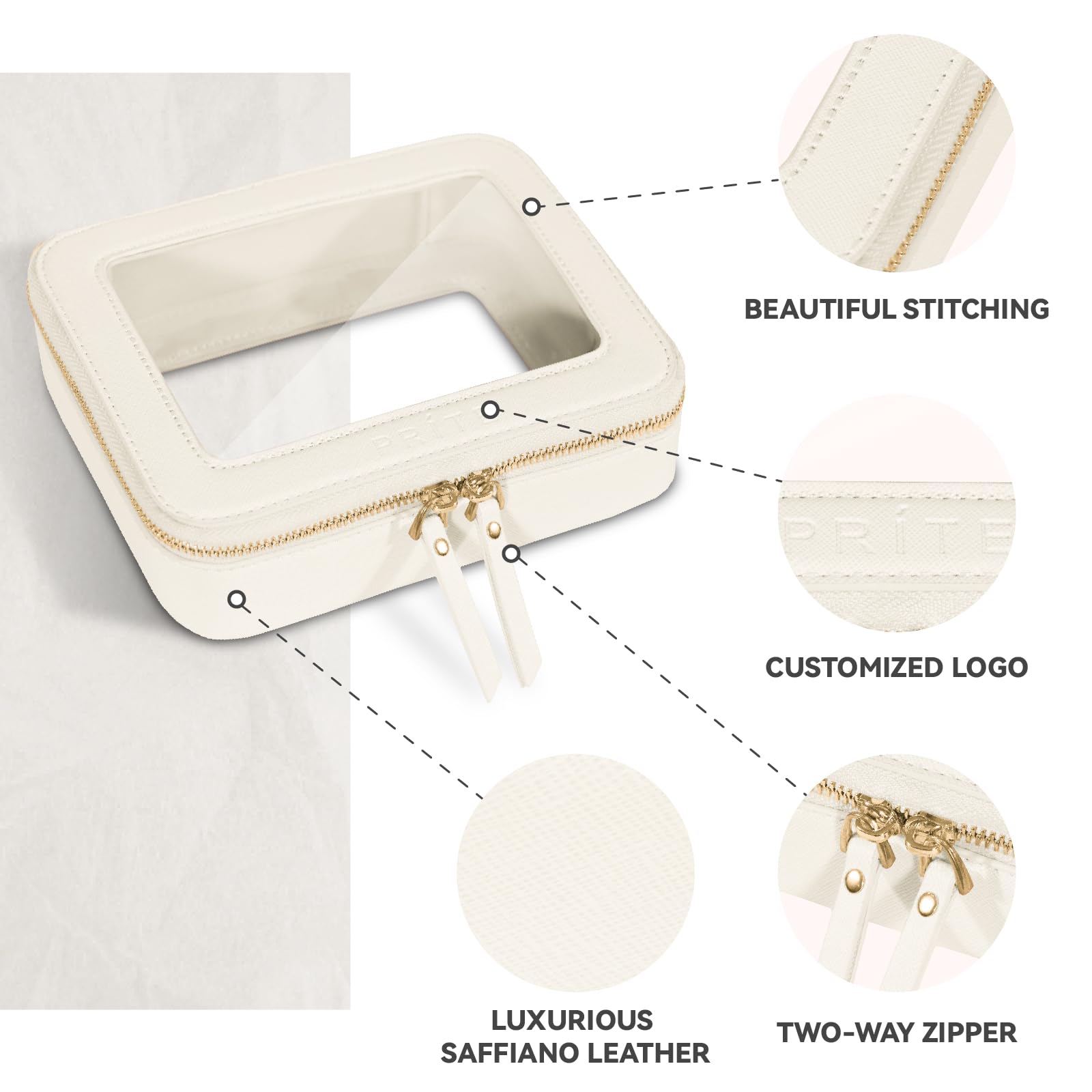 Prite Clear Makeup Bag gold zipper adds premium travel style.