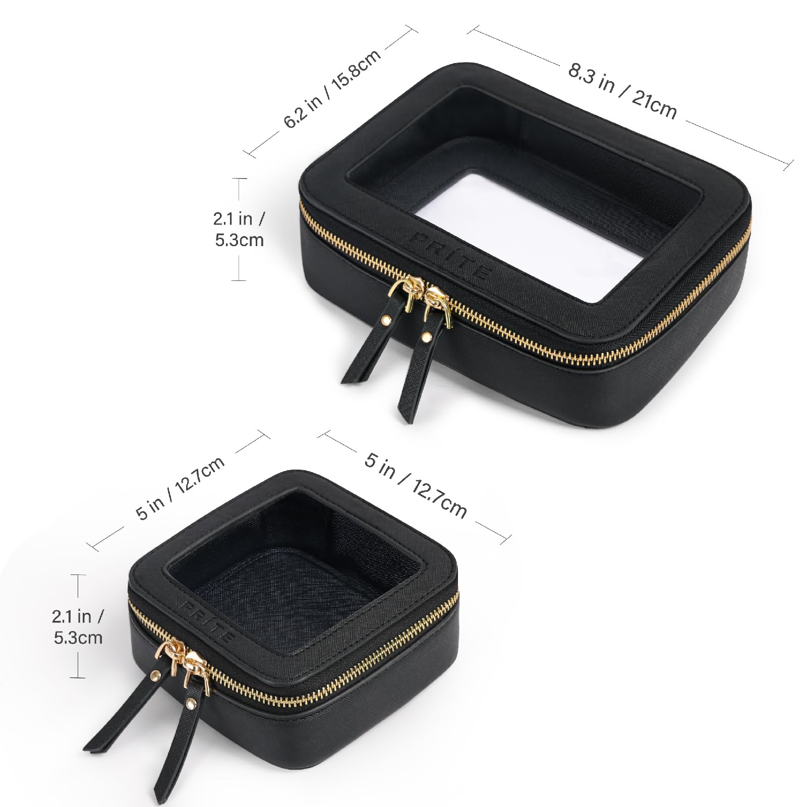 Prite clear makeup bag interior showcasing transparent organization features.