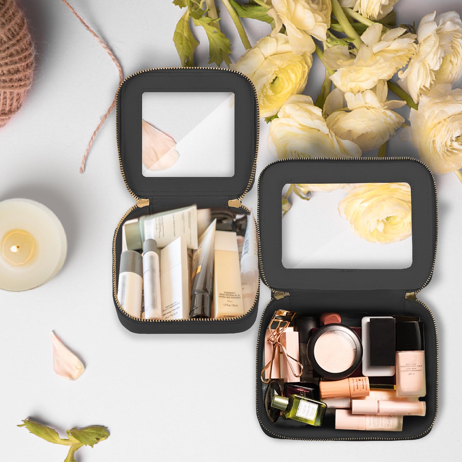 Prite clear makeup bag open view for quick access on the go.