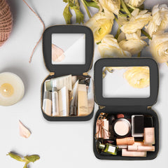 Prite clear makeup bag open view for quick access on the go.