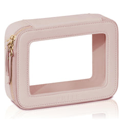 Prite Clear Makeup Bag pearlescent pink with waterproof fabric for travel cleaning.