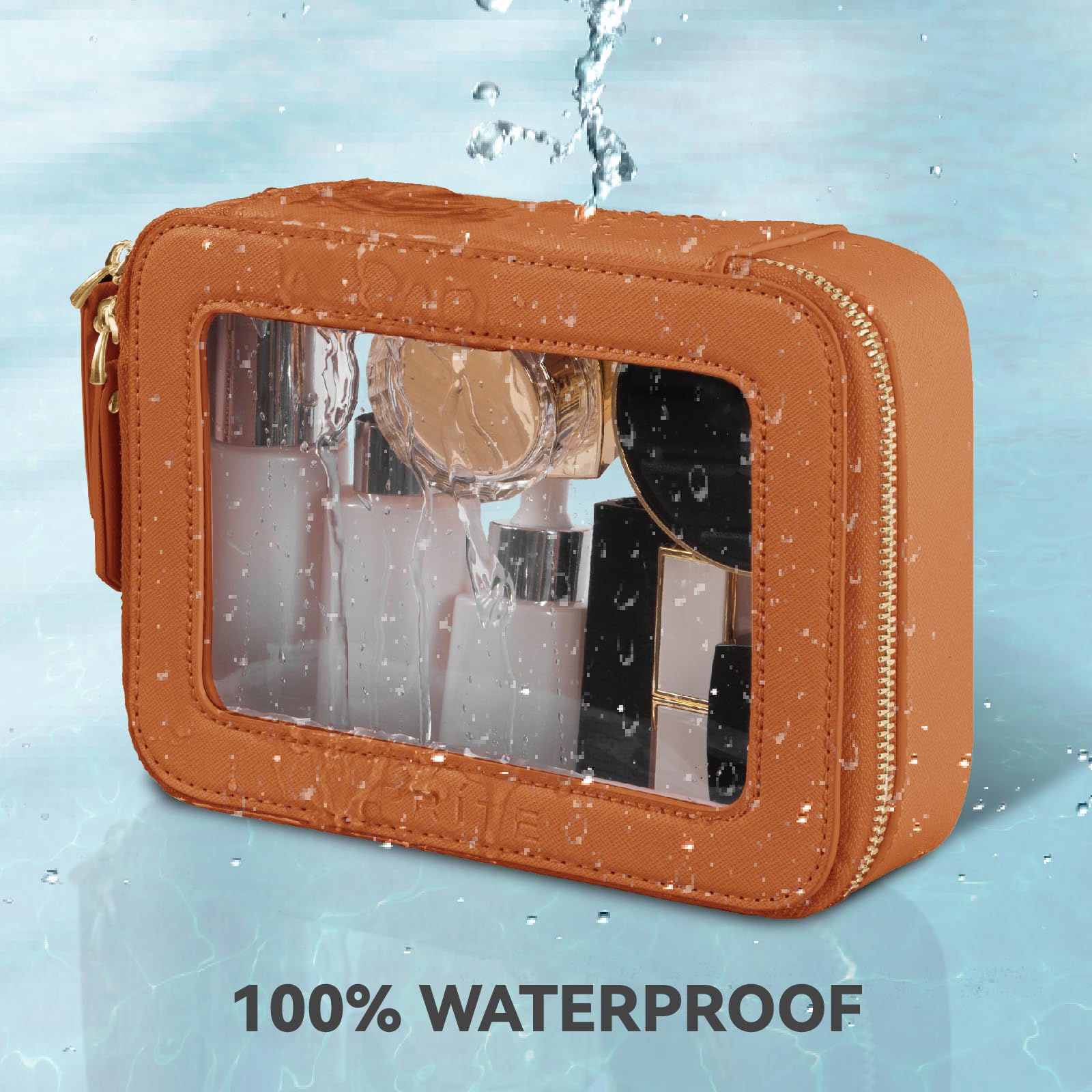 Prite Clear Makeup Bag transparent panel allows quick item location
