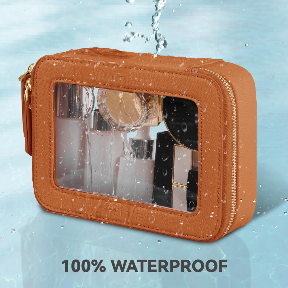 Prite Clear Makeup Bag transparent panel allows quick item location
