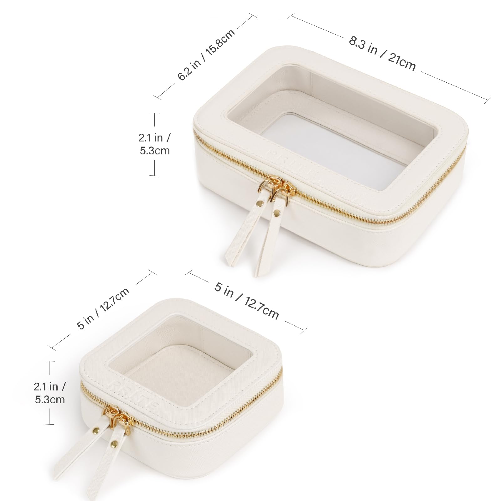 Prite Clear Makeup Bag transparent panel speeds access to cosmetics.