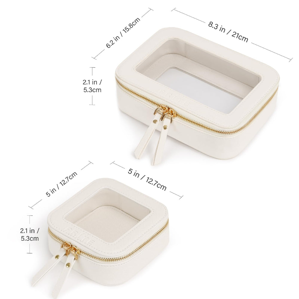 Prite Clear Makeup Bag transparent panel speeds access to cosmetics.