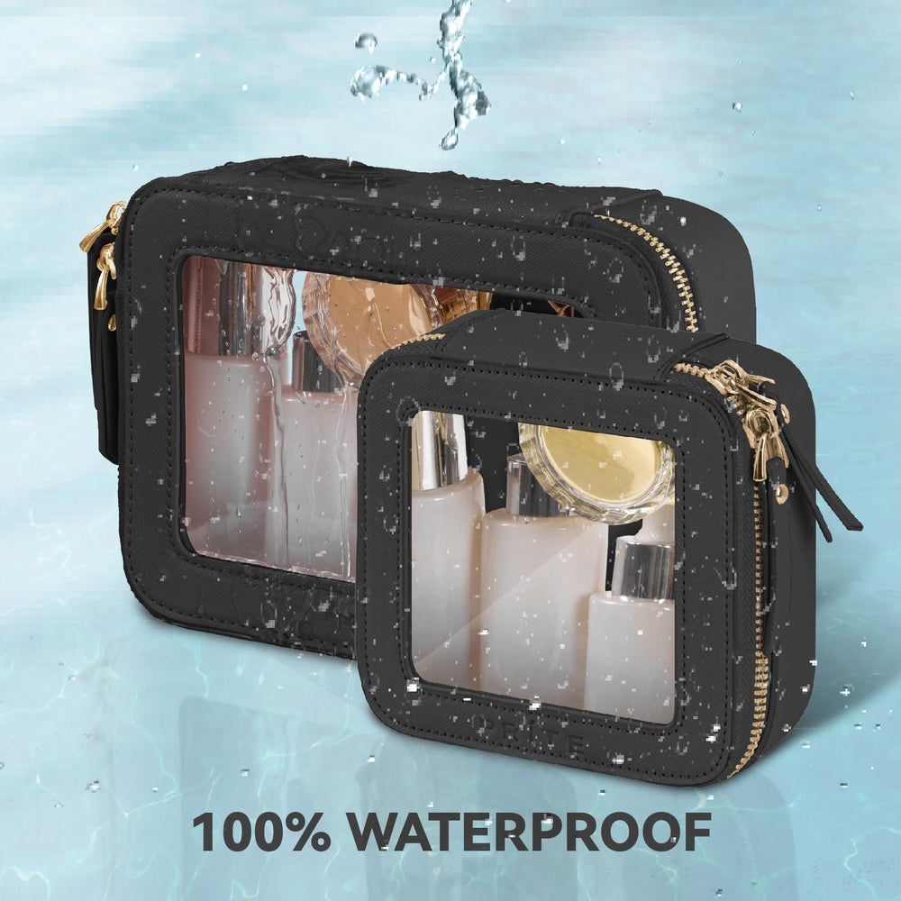 Prite clear makeup bag travel-ready compact size fits purse and carry-on.