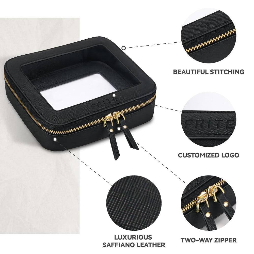 Prite clear makeup bag water-resistant material ready for easy wipe-clean care.
