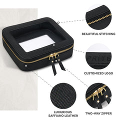 Prite clear makeup bag water-resistant material ready for easy wipe-clean care.