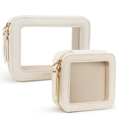Prite Clear Makeup Bag with waterproof zipper keeps cosmetics secure during travel.