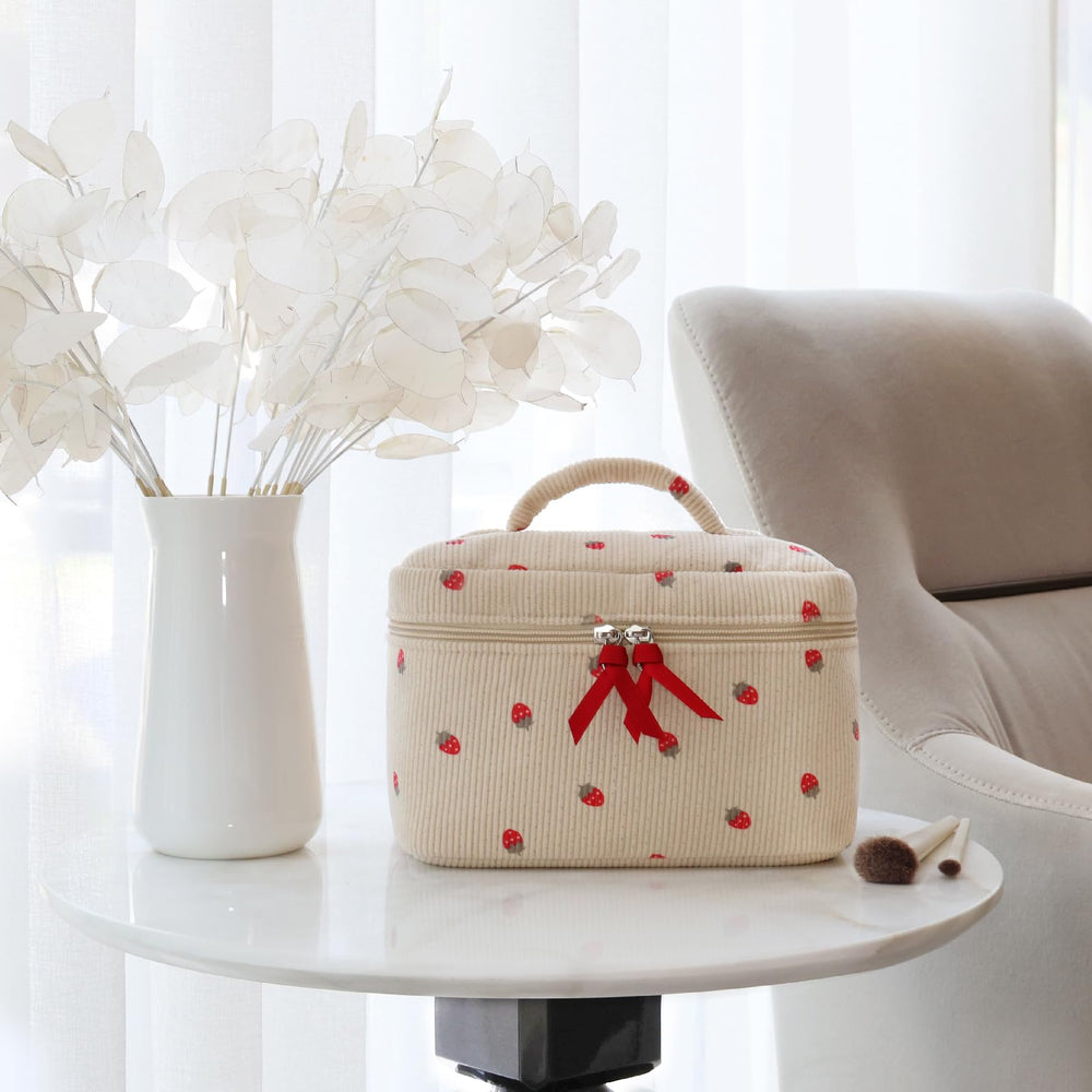 Prite large travel bag measures 16 by 16 by 25 cm for cosmetics.
