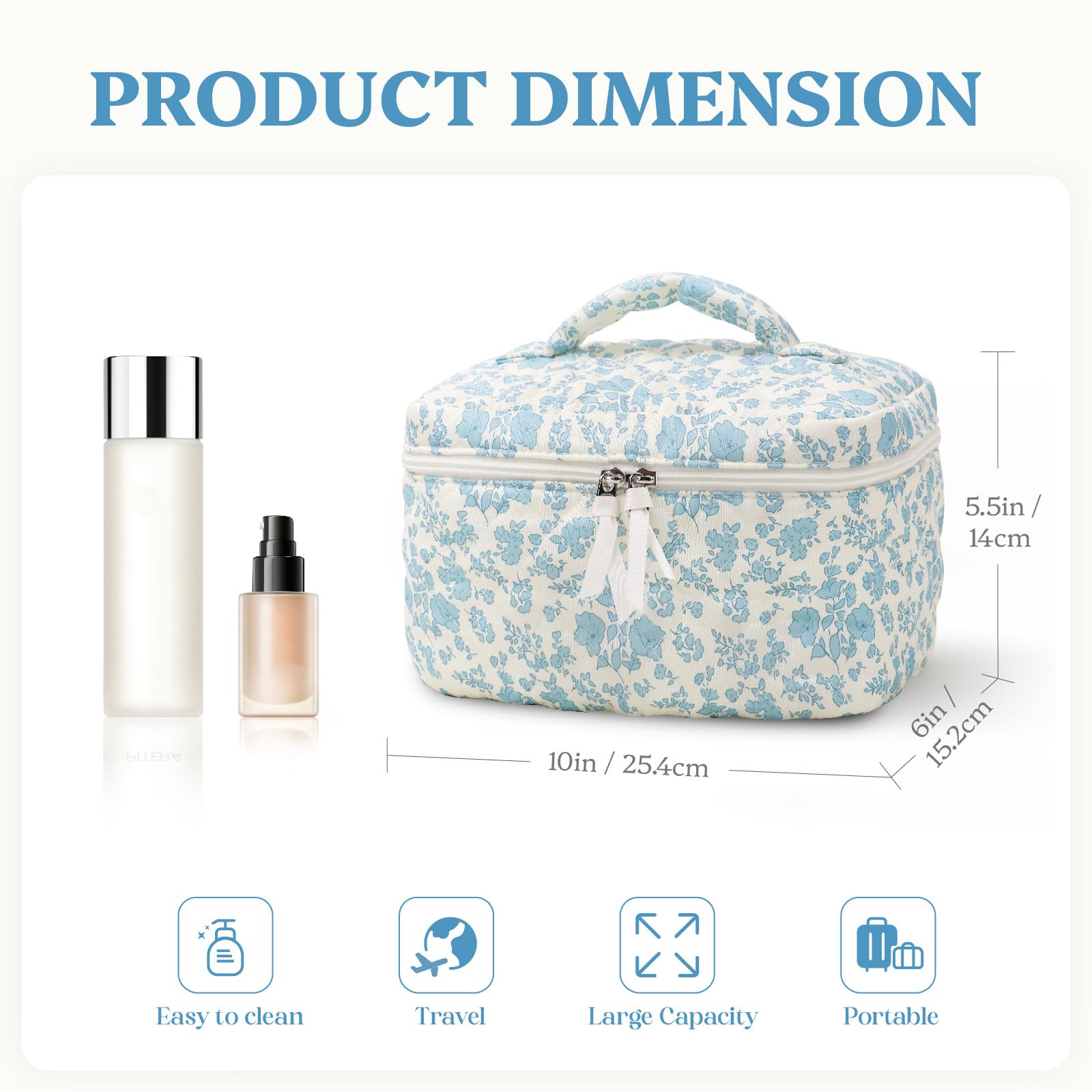 Prite cotton makeup bag durable stitching demonstrates long-lasting use in daily routines.