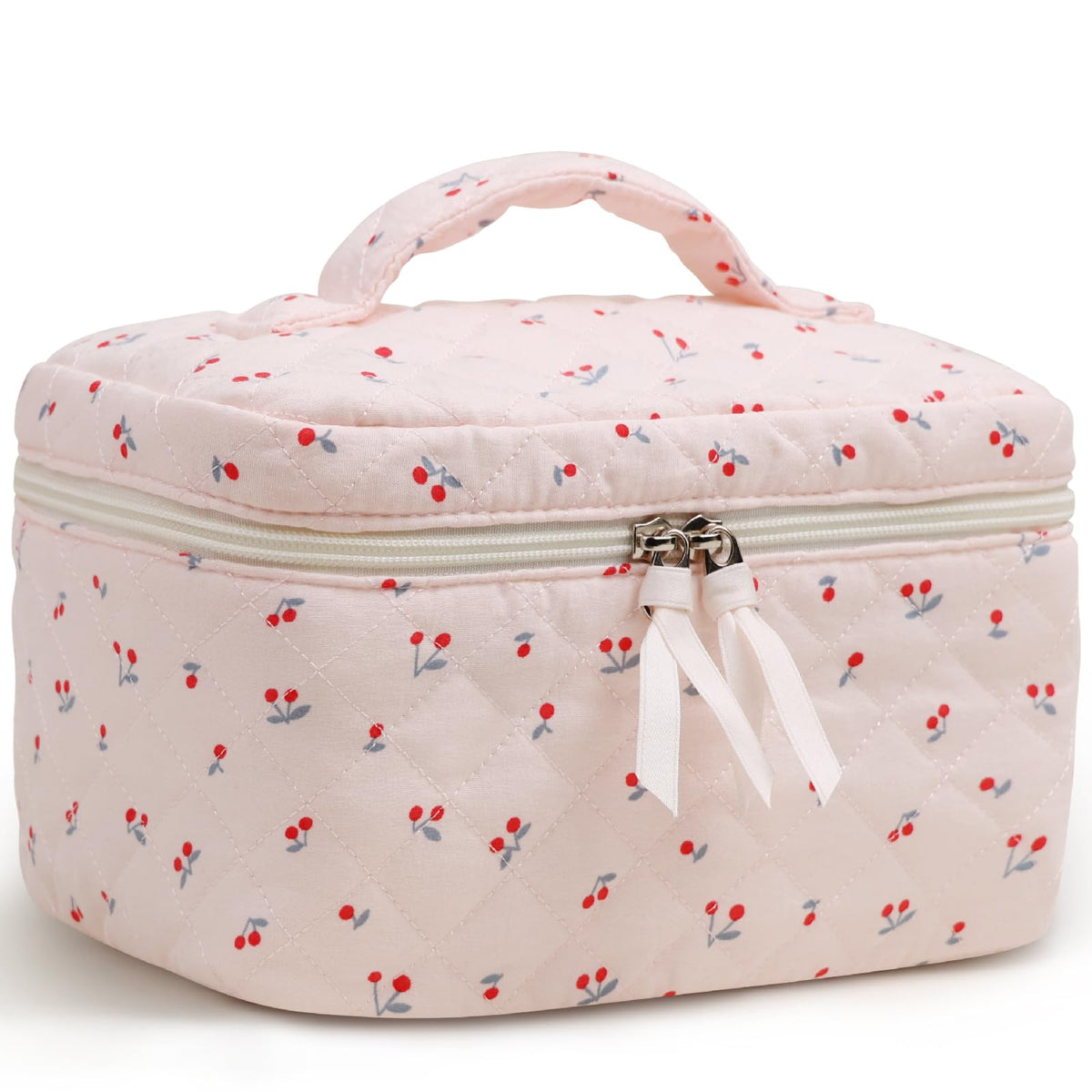 Prite large cosmetic bag with floral pattern offers spacious interior for cosmetics.
