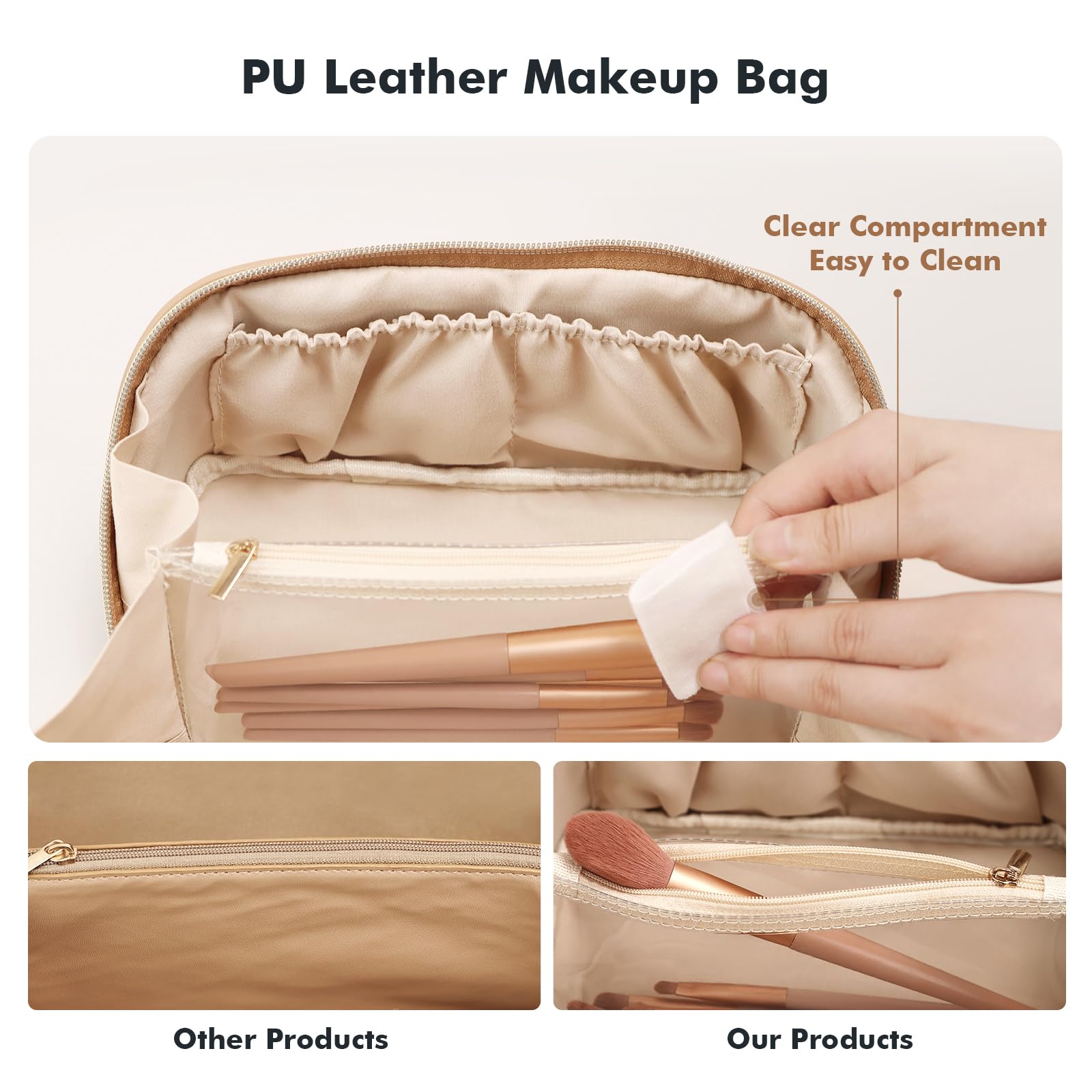 Prite makeup bag three compartments maximize storage